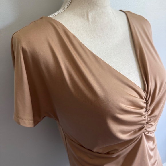 Express Nude Short Sleeve Bodysuit Large Body Contour Fit Snaps Rouched Front - Picture 3 of 7